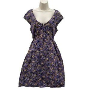 Eddie Bauer Dress Womens 14 Purple 100% Cotton Abstract Print Lined